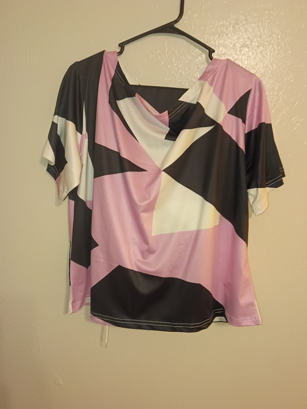 Geometric Print Cowl Neck Women’s Top in Pink and Black